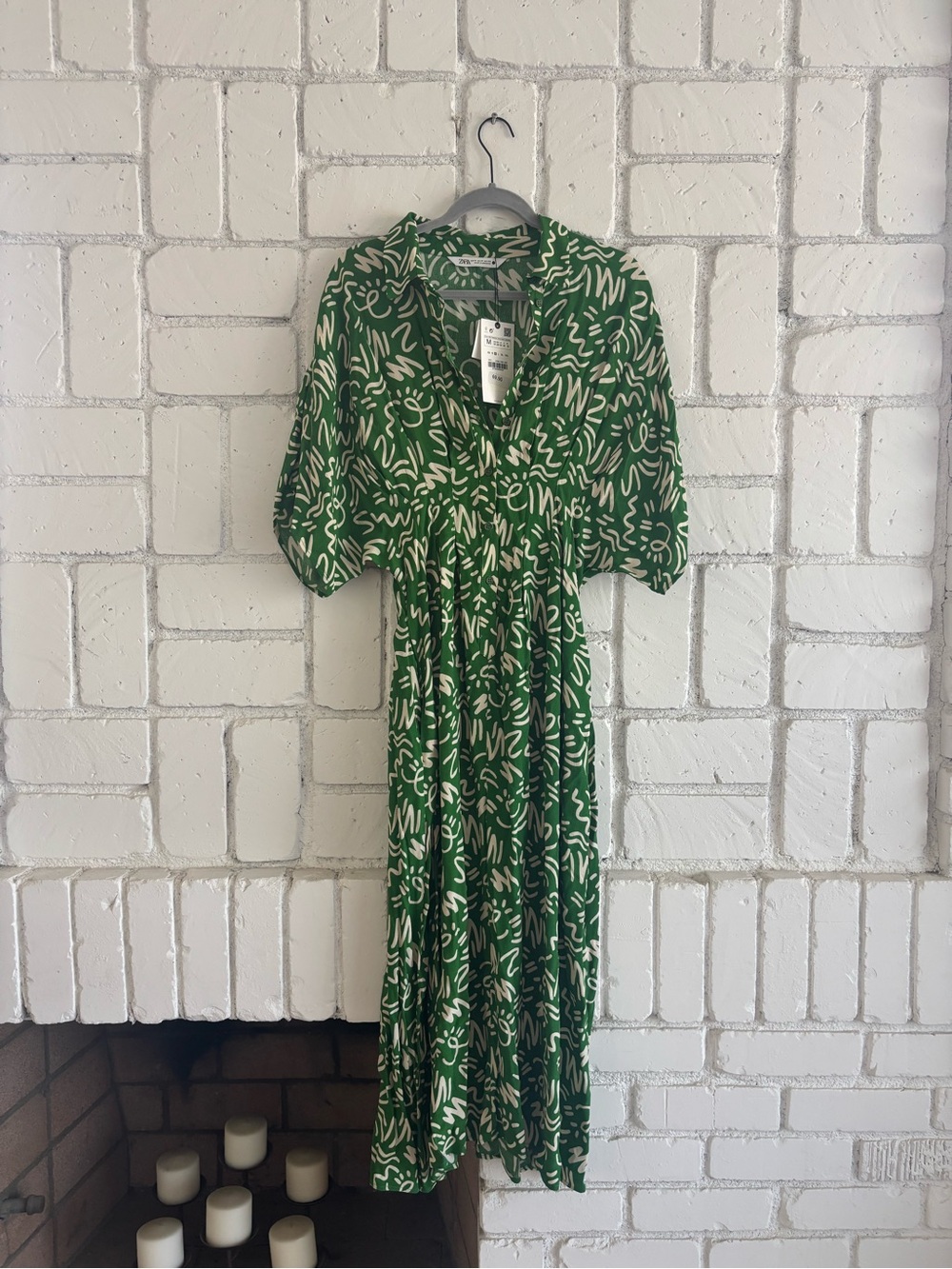 Zara Green and White Abstract Print Maxi Dress